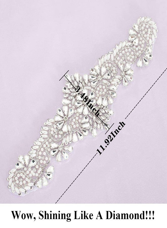Pardecor Belt with Rhinestone Bridal Wedding Dress Belt Silver Crystal Rhinestone Pearl Belts Beaded Women's sash for Bridesmaid Gowns - Image 3
